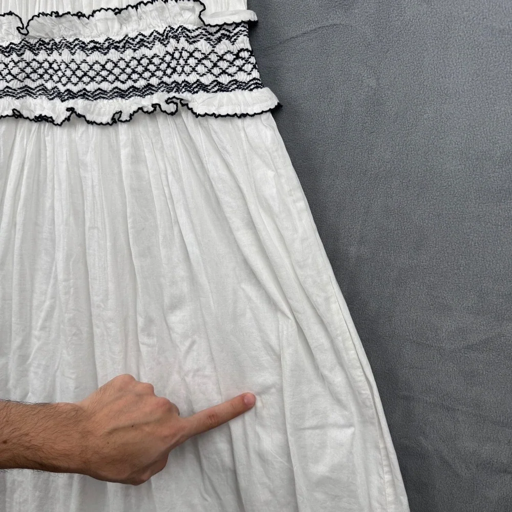 Cleobella White Maxi Dress Ruffle Sleeves Smocked‎ Boho Organic Cotton Medium
